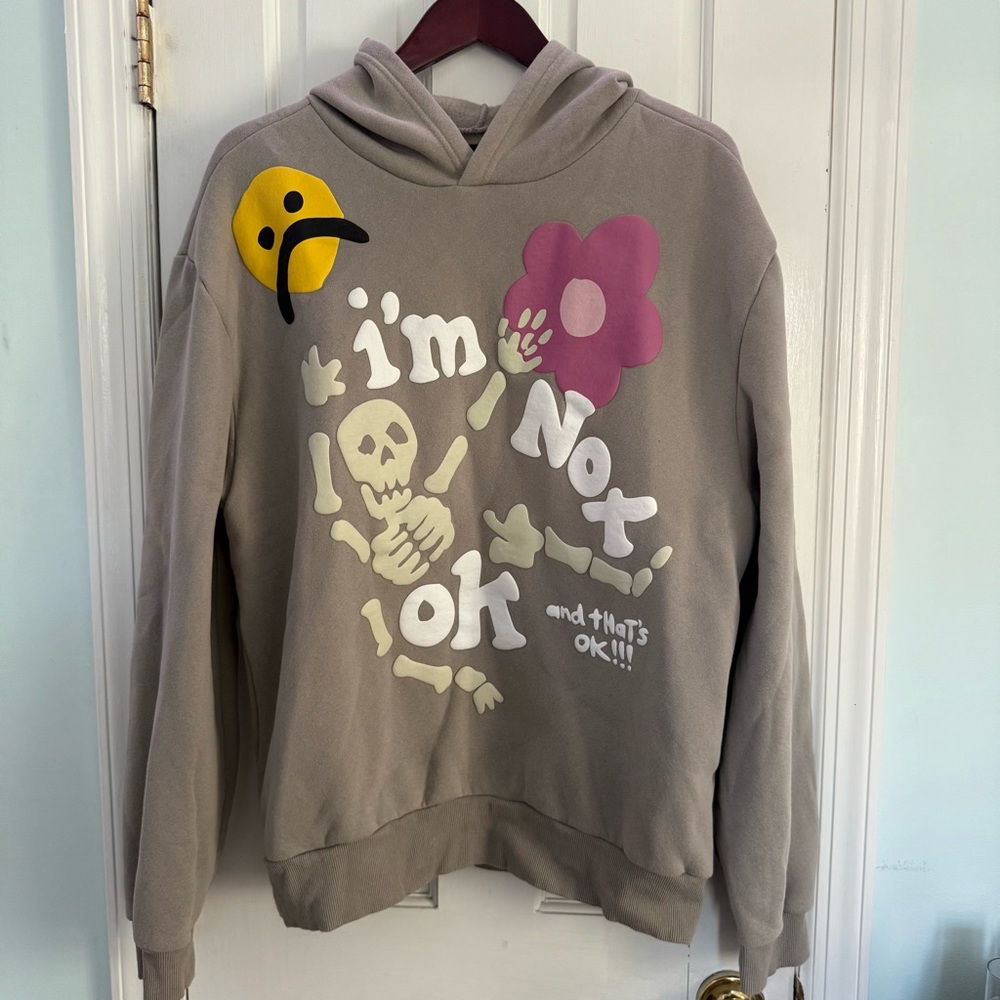 PACSUN “I’m Not OK and That’s OK” Graphic Hoodie – XL Taupe / Beige